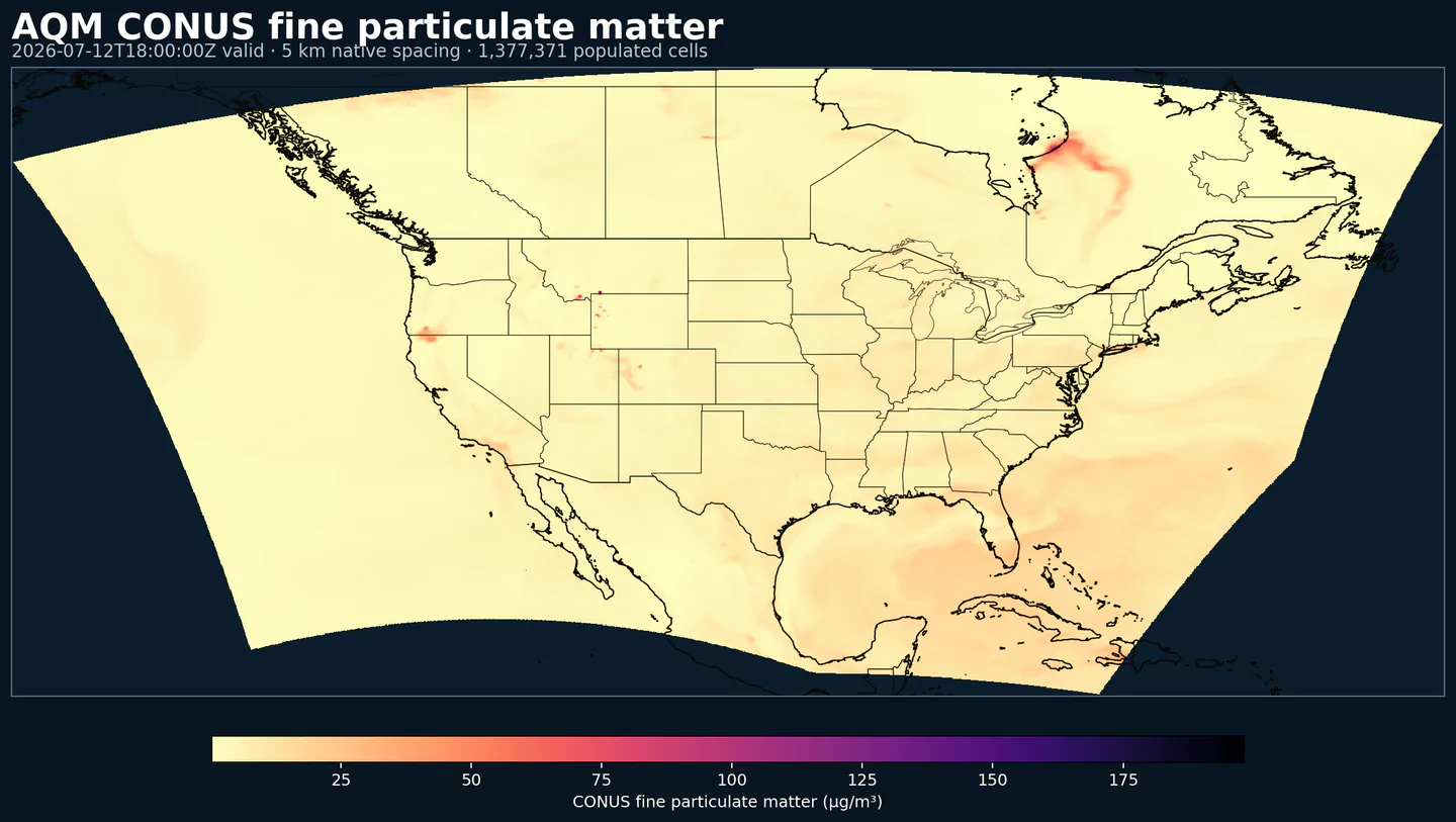 AQM CONUS fine particulate matter across its complete grid