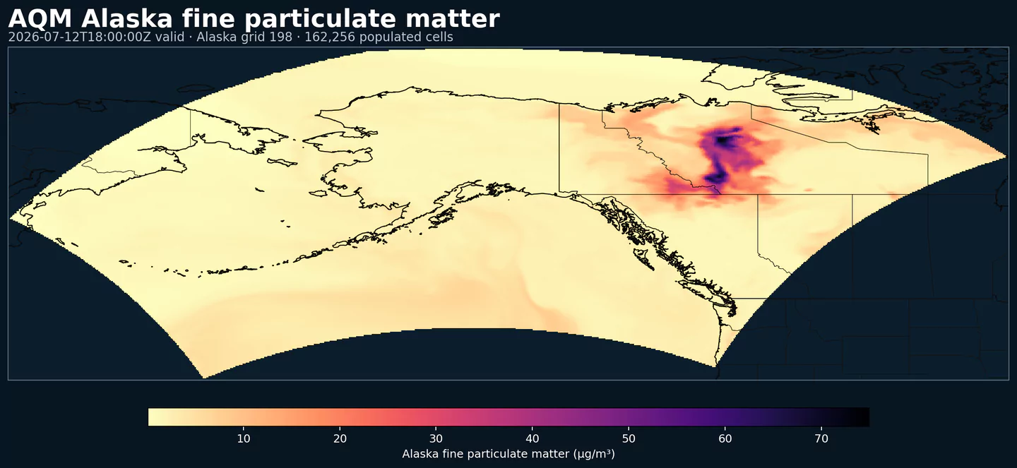 AQM Alaska fine particulate matter across its complete grid