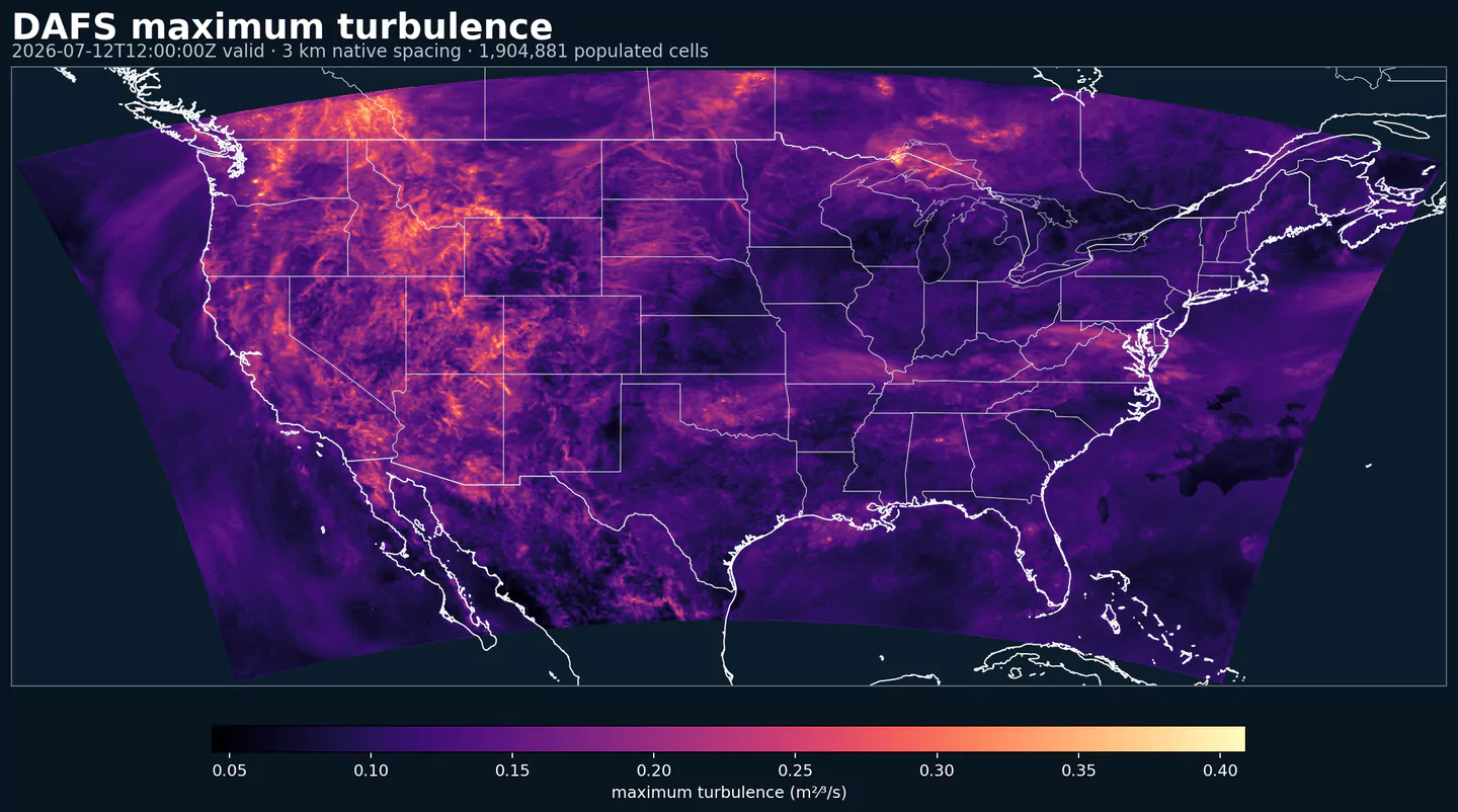 DAFS maximum turbulence field across its complete CONUS grid