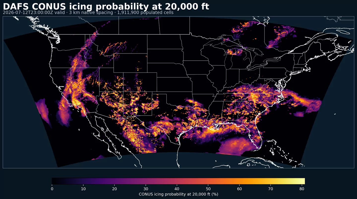 DAFS CONUS icing probability at 20000 feet across its complete grid
