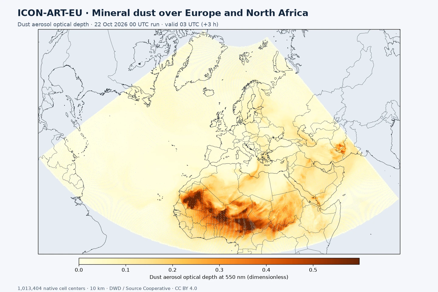 DWD ICON-ART-EU mineral dust aerosol optical depth on native grid 61